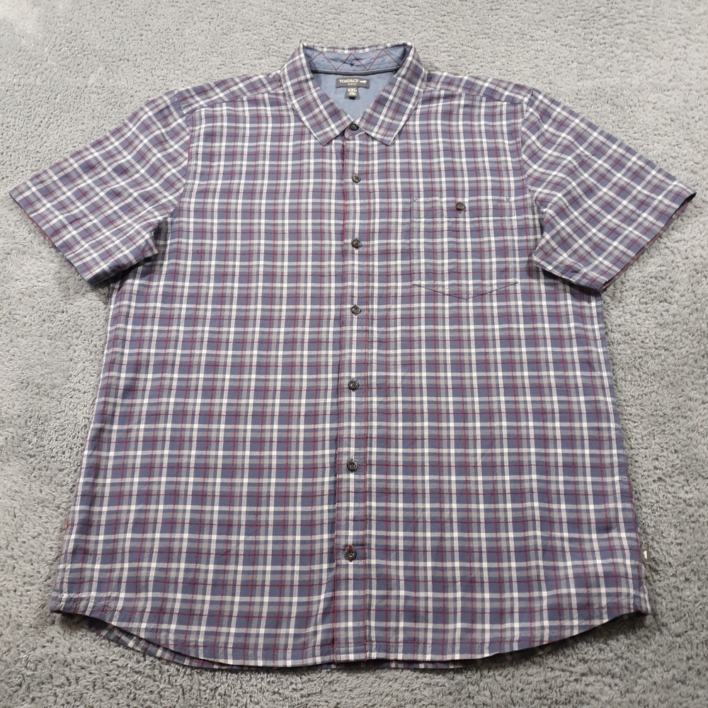 Toad&Co Shirt Mens 2XL Slim Outdoor Hiking Travel Blue Button Up Organic Cotton